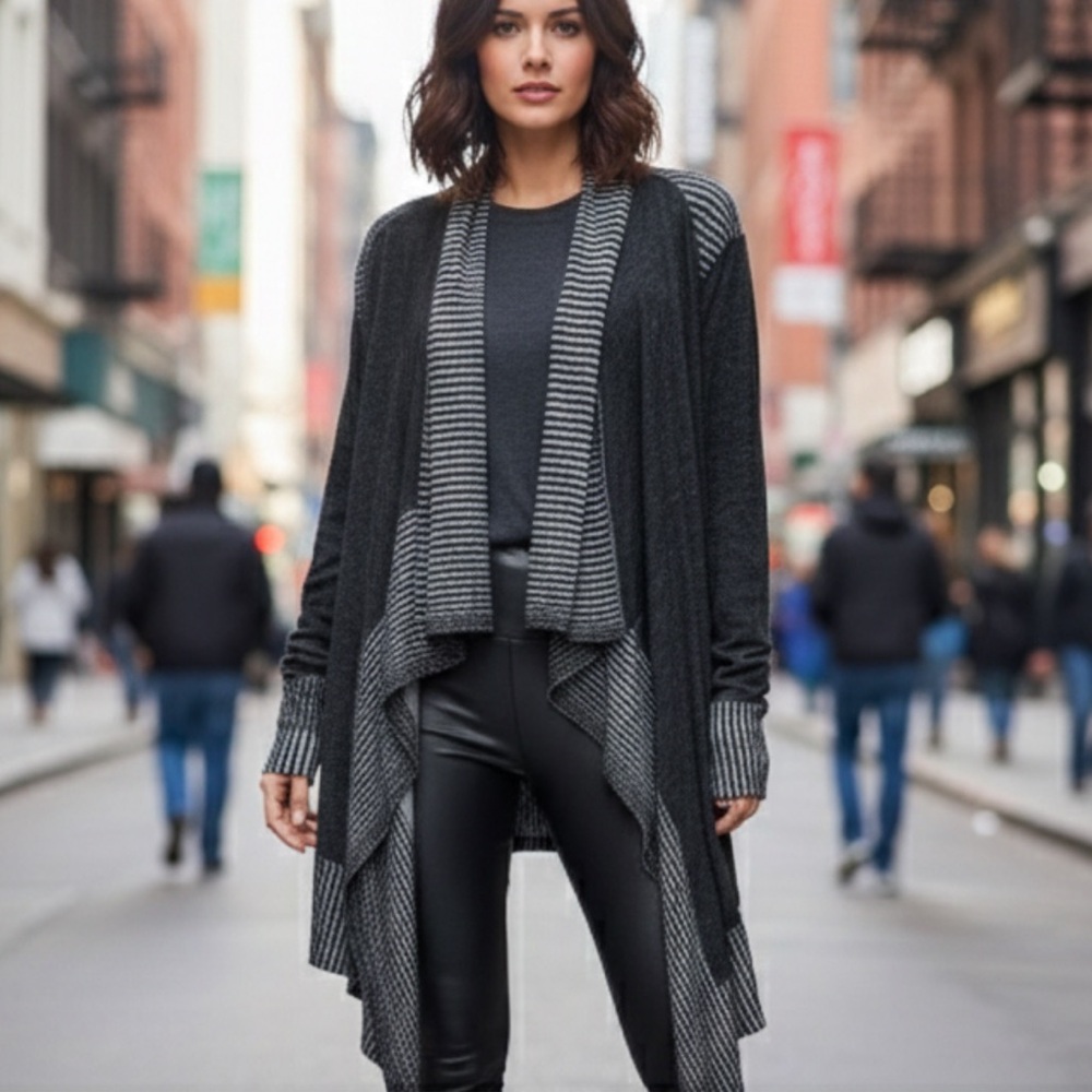 Central Park West Jian cardigan Waterfall Front Stripe Detail M Casual business